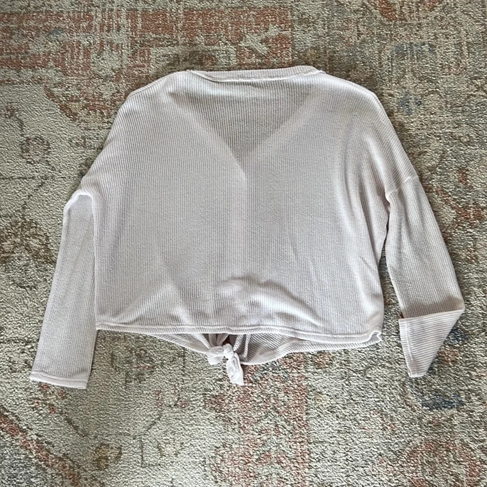 Cotton:On White Waffle Knit Thermal Henley Size Small Tie Front Button Down - Picture 5 of 5